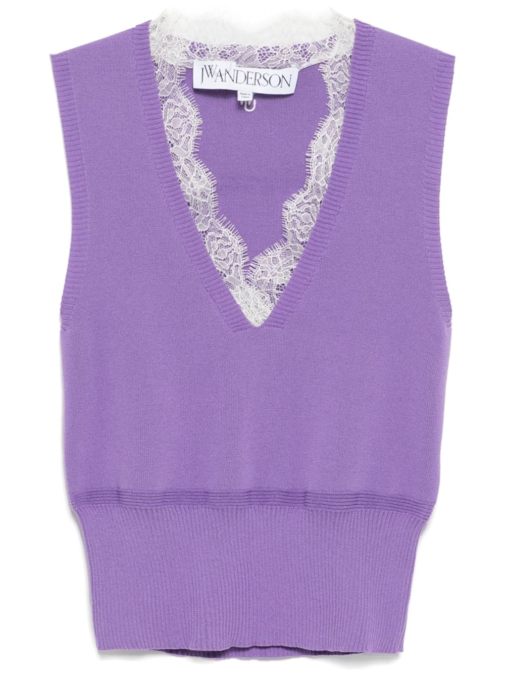 lace trim V neck vest