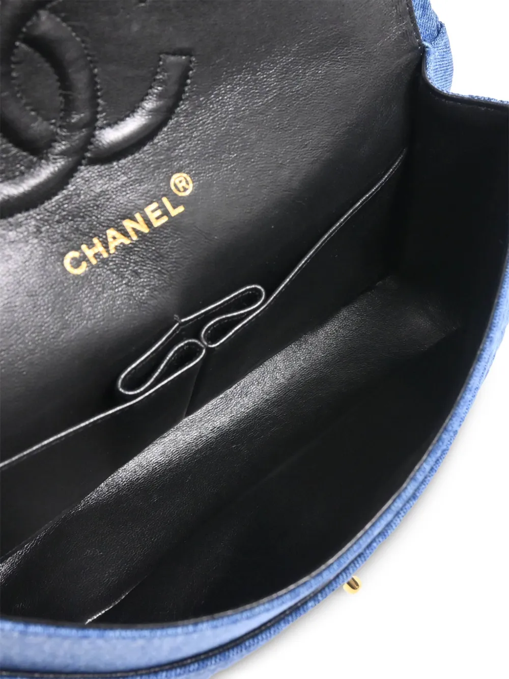Pre-owned Chanel 1990 Medium Double Flap Shoulder Bag In Blue