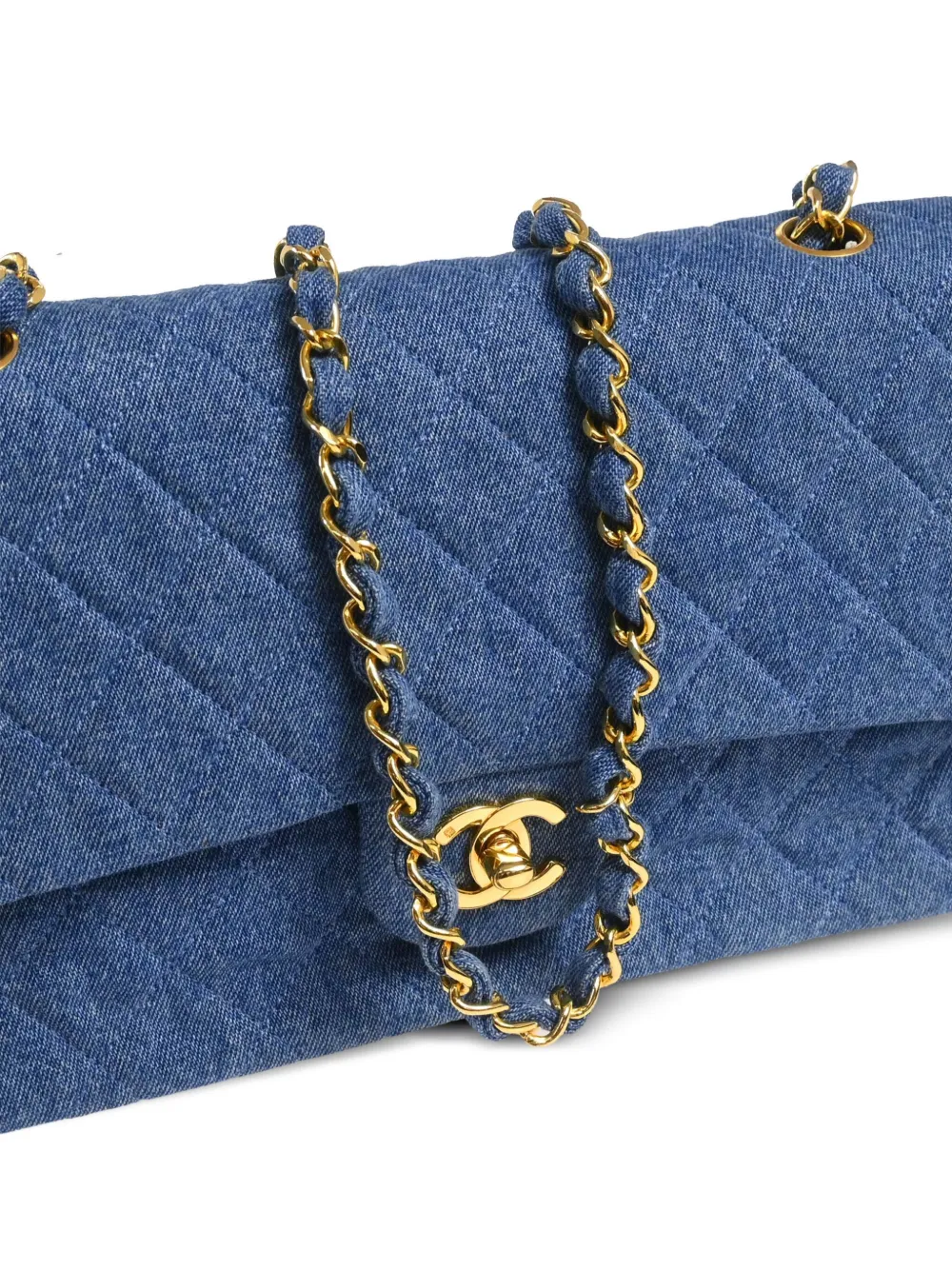 Pre-owned Chanel 1990 Medium Double Flap Shoulder Bag In Blue