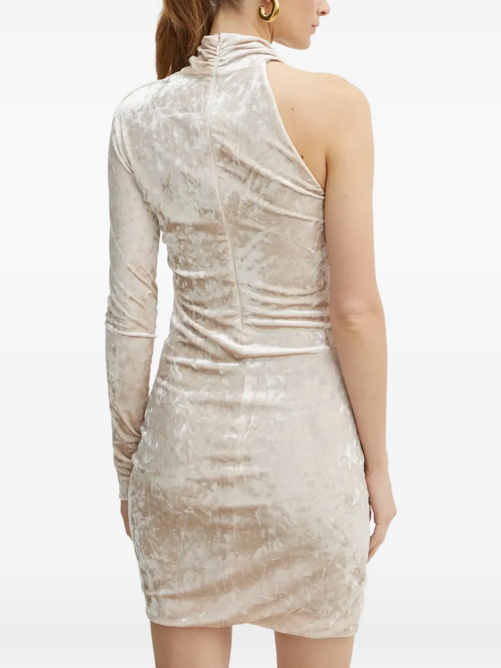 PINKO Gesmockte mini-jurk met asymmetrische mouwen Beige