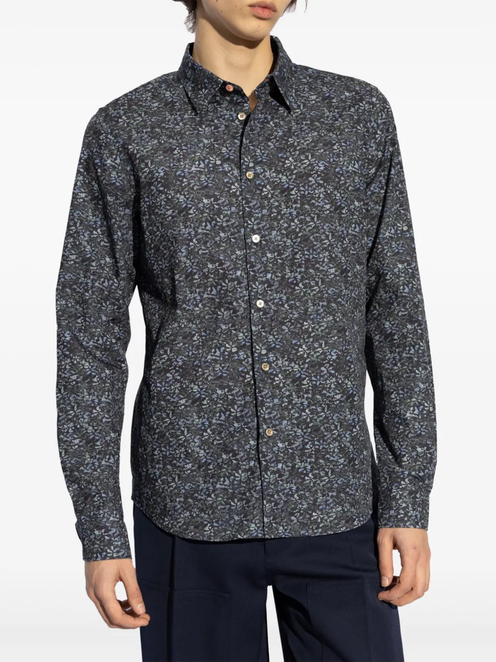 Ps By Paul Smith Ps Paul Smith Tailored Fit Textured Floral Printed Shirt In Blau
