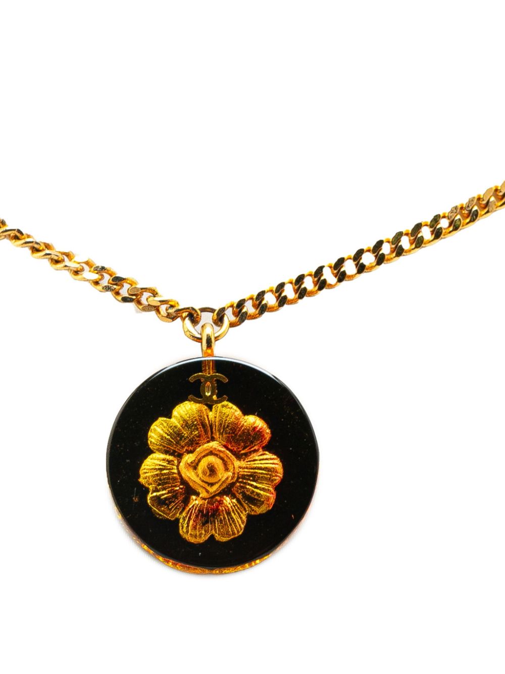 1998 Gold Plated And Resin Camellia Pendant costume necklace