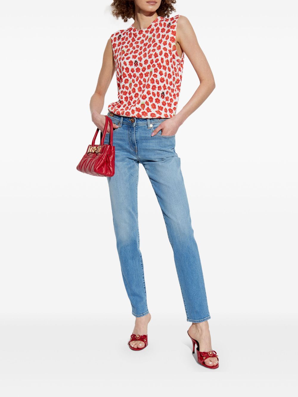 Versace floral-print T-shirt - Rood