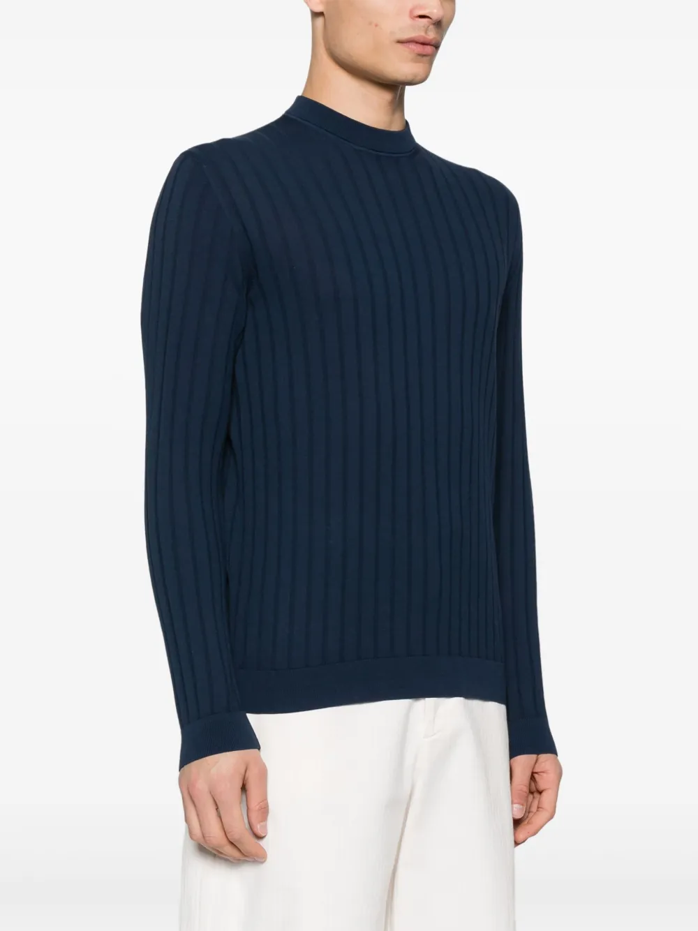 Eleventy Ribgebreid T-shirt Blauw