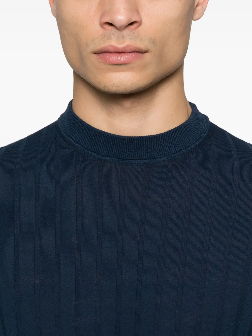 Eleventy Ribgebreid T-shirt Blauw
