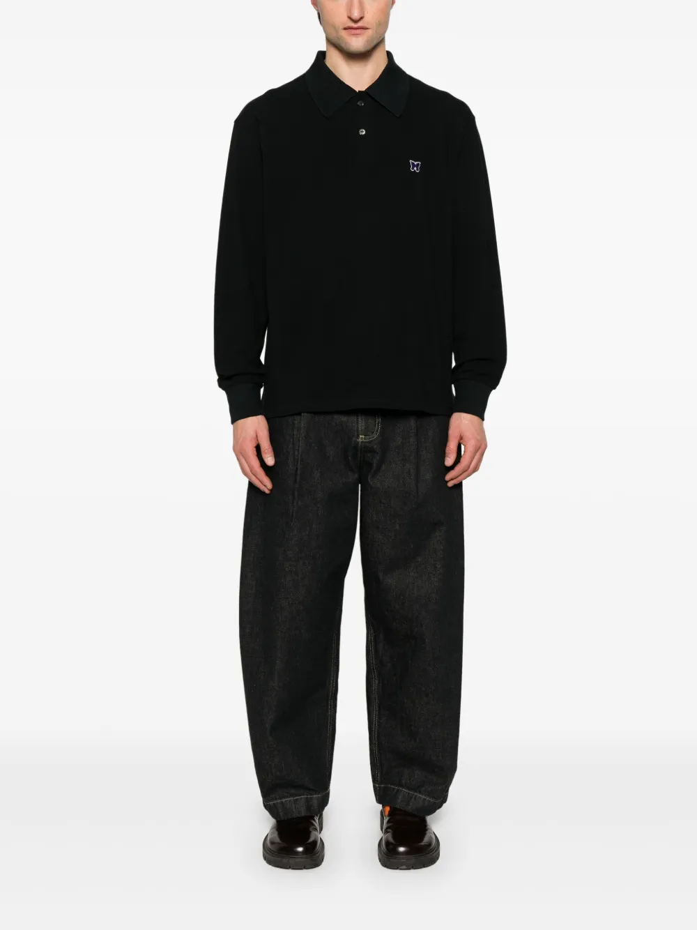 Needles Poloshirt met geborduurd logo - Zwart