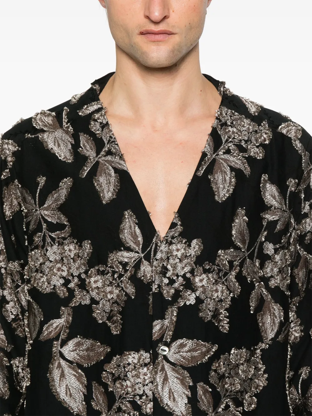 Needles Overhemd met bloemen-jacquard Zwart