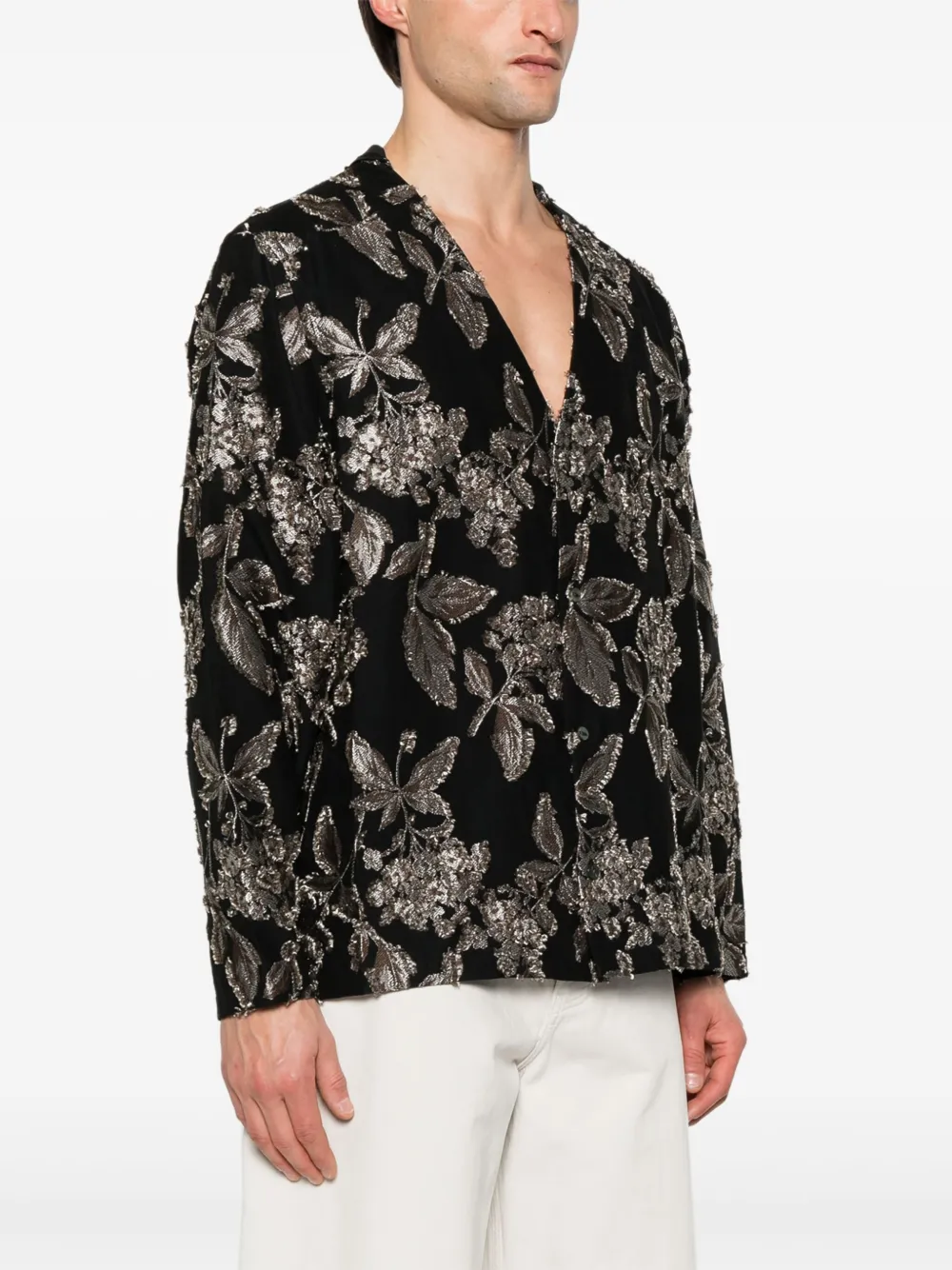 Needles Overhemd met bloemen-jacquard Zwart