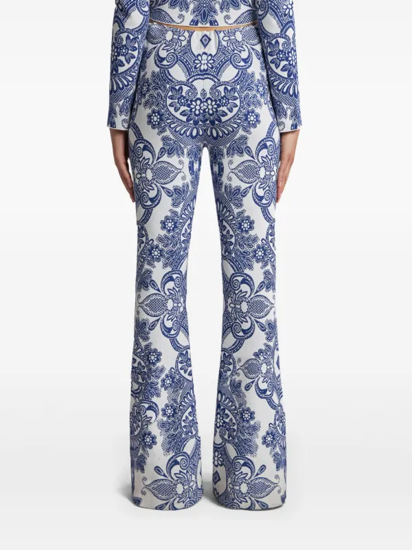 【送料&関税込】Etro Knitted Trousers ETRO lace-motif Knit Trousers | White | FARFETCH SG