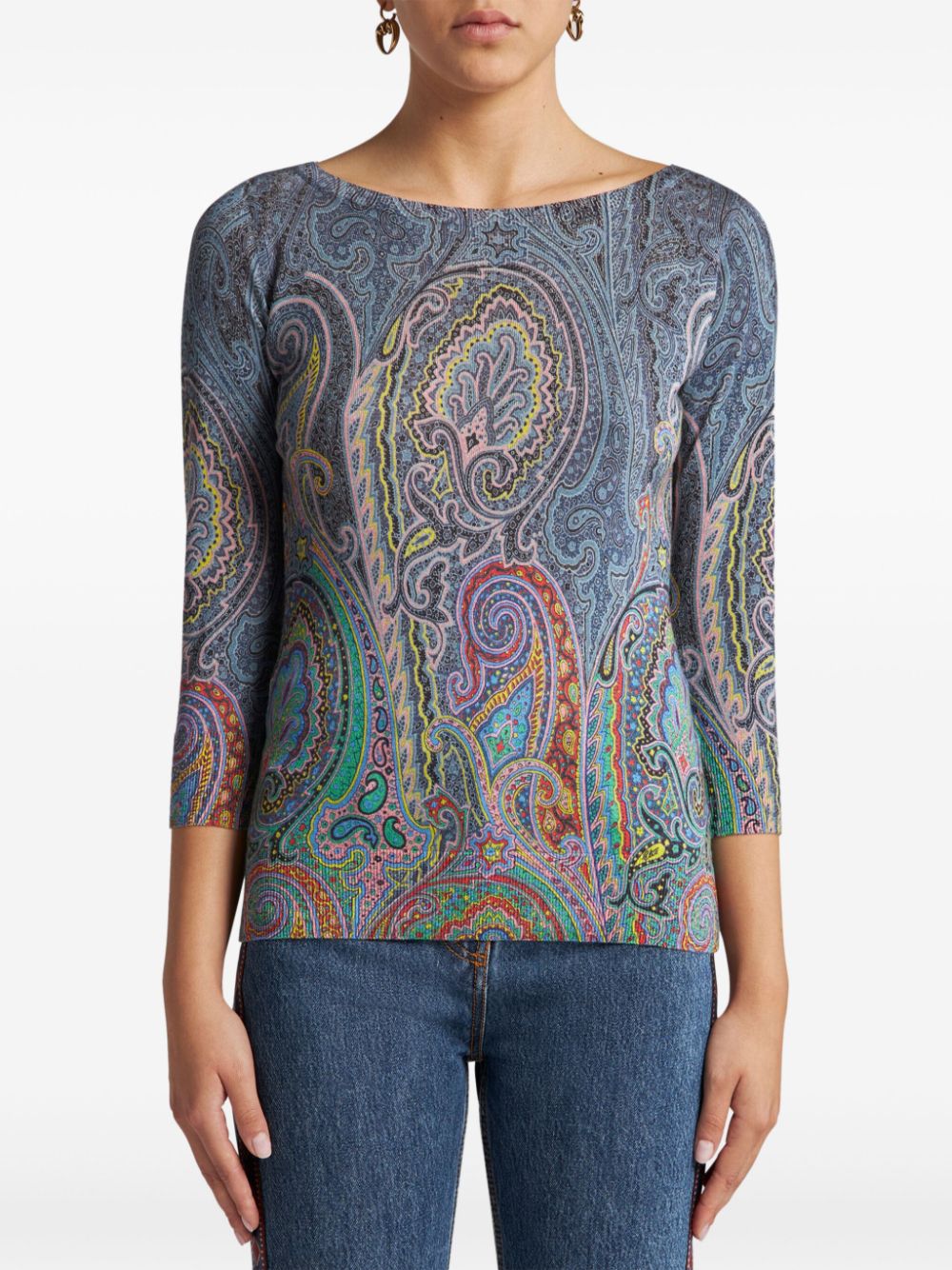 ETRO paisley-print fine-knit sweater - Blauw