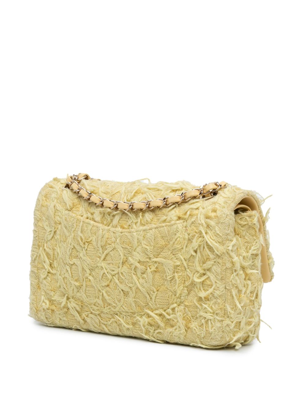 Pre-owned Chanel Medium Classic Fringed Tweed Double Flap 单肩包（2020年典藏款） In Yellow