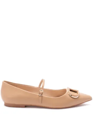 Miu Miu レザー フラットシューズ | ピンク | FARFETCH JP