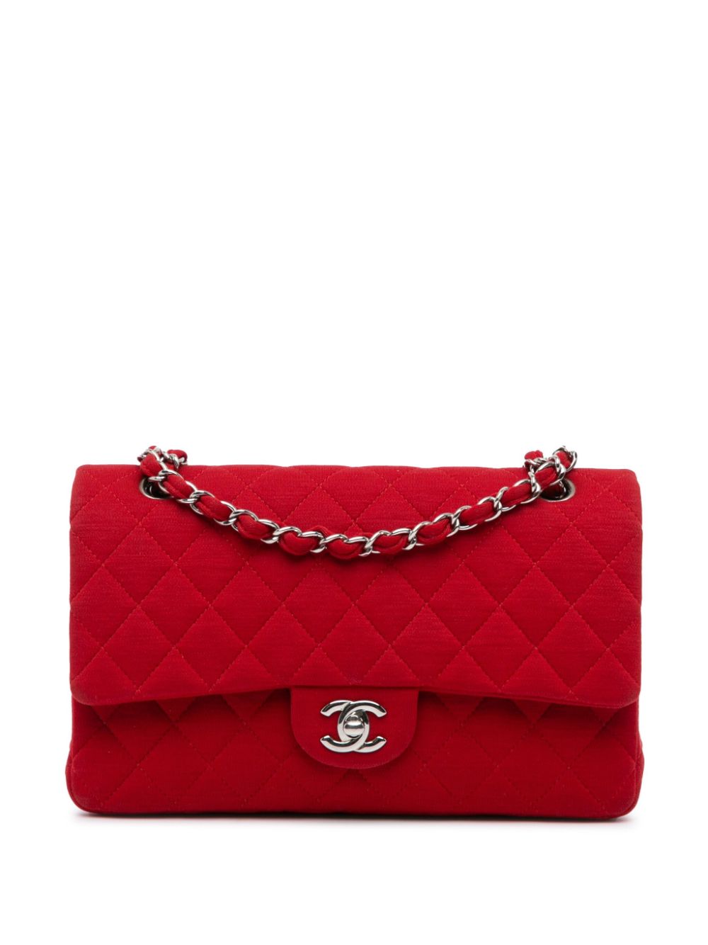 Pre-owned Chanel Classic Jersey Double Flap 中号单肩包（2014-2015年典藏款） In Red