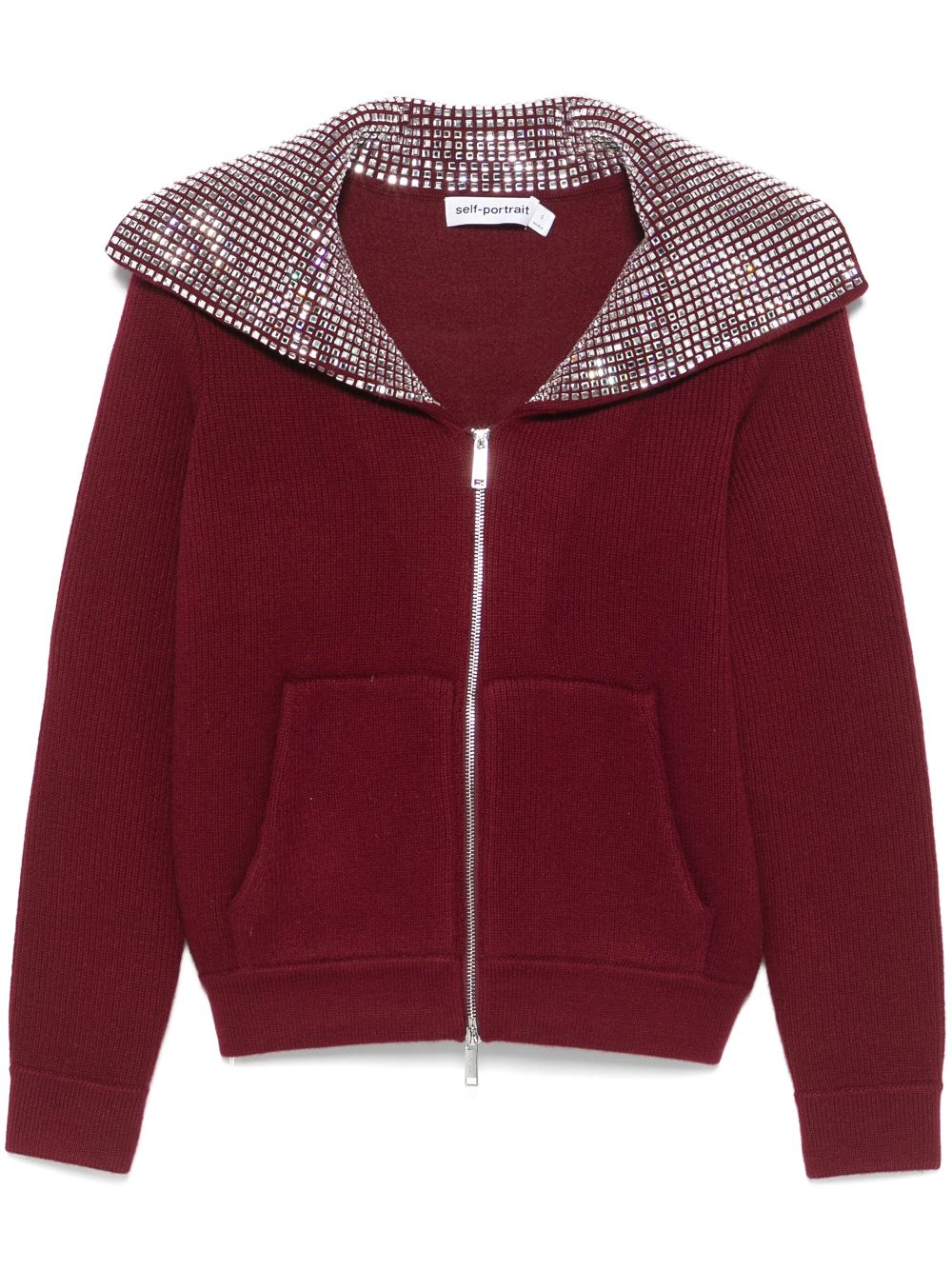 Self-Portrait Diamante-collar cardigan - Red