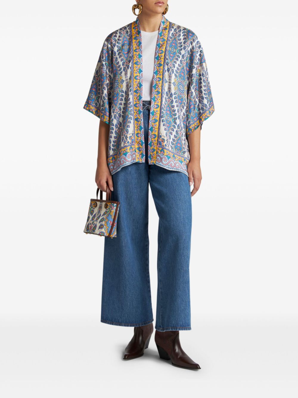 ETRO paisley-print silk robe jacket - Wit