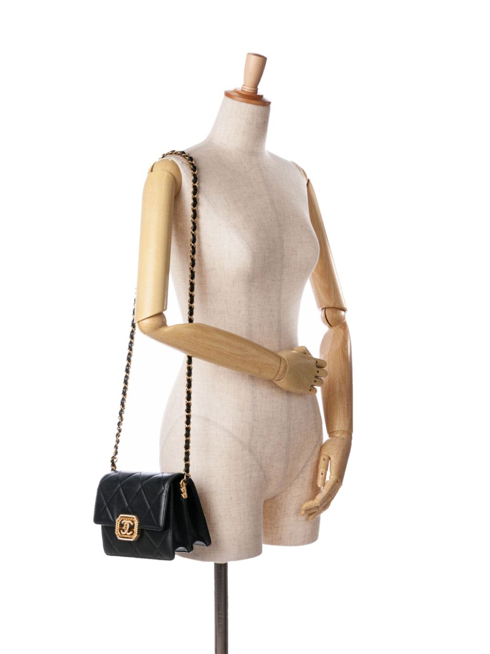 CHANEL Pre-Owned 2021-2024 gewatteerde lamsleren crossbodytas met achthoekige gesp - Zwart