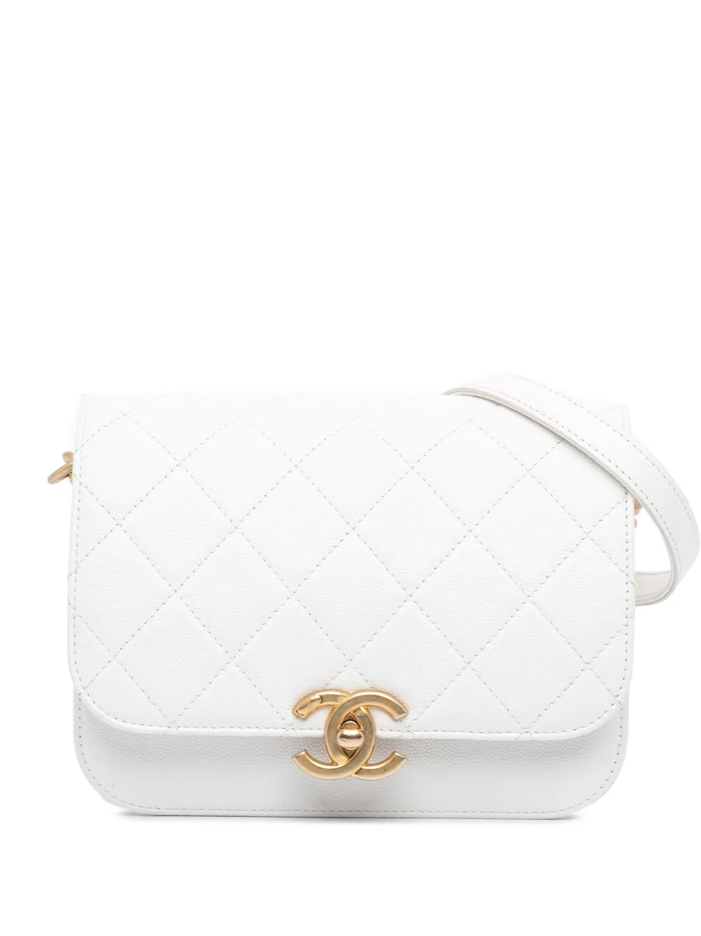 CHANEL Pre-Owned 2021-2024 CC Quilted Caviar Flap crossbody bag | White | Image 1