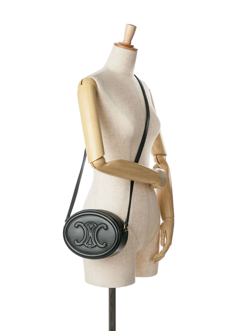 Céline Pre-Owned 2022 kleine kalfsleren Triomphe Oval crossbodytas - Zwart