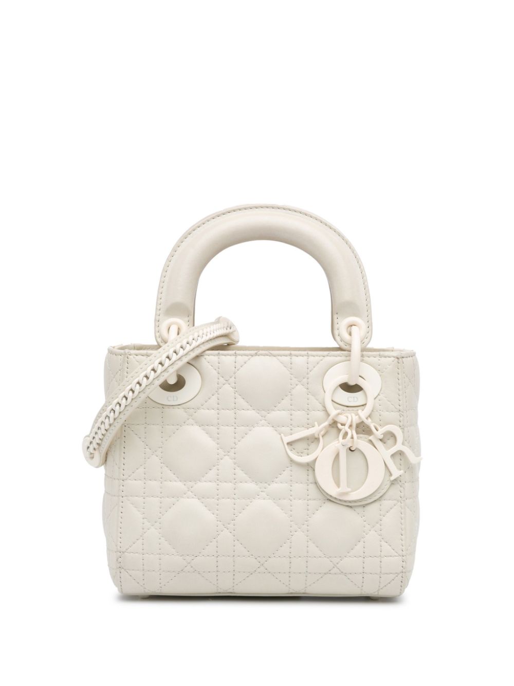 Christian Dior Pre-Owned 2020 Mini Ultra Matte Calfskin Cannage Lady Dior satchel - White