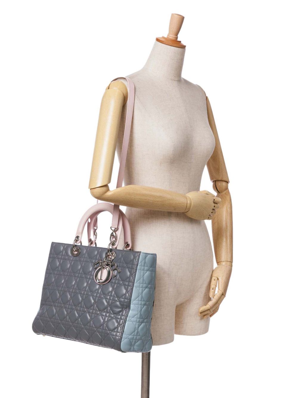 Christian Dior Pre-Owned 2013 grote Cannage Lady Dior tweekleurige lamsleren boekentas - Grijs