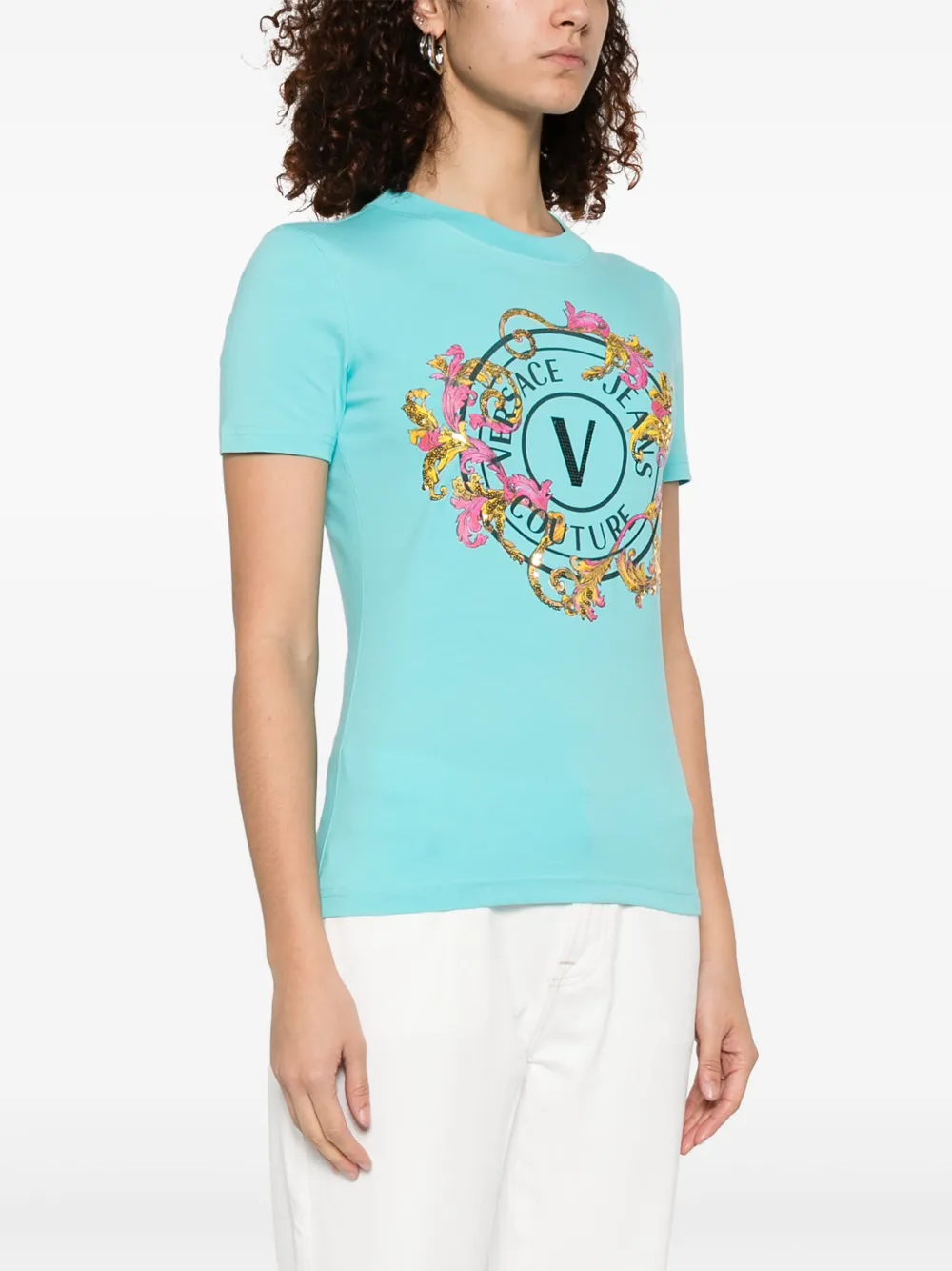 Versace Jeans Couture T-shirt met logoprint Blauw