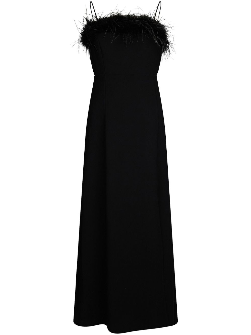 feather-trim maxi dress