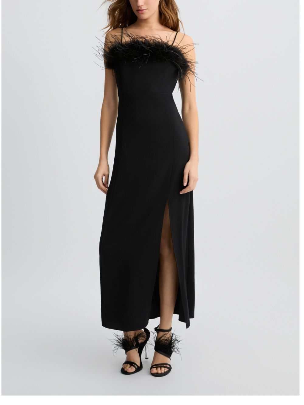 LIU JO feather-trim maxi dress - Zwart