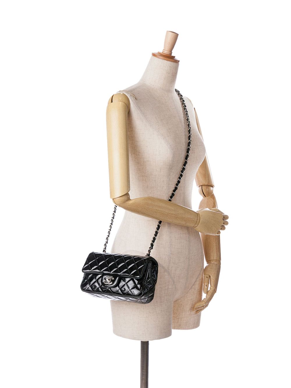 CHANEL Pre-Owned 2014-2015 kleine gelakte rechthoekige Classic Single Flap crossbodytas - Zwart