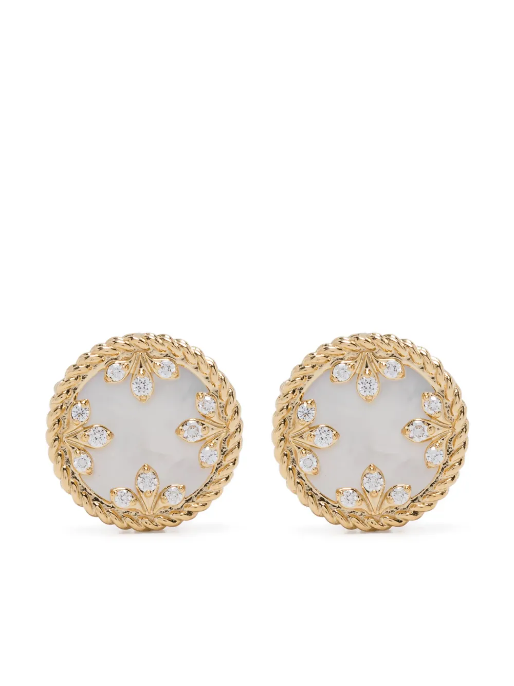 Roberto Coin Venetian Medallons ダイヤモンド&パール ピアス 18Kイエローゴールド - ゴールドトーン Roberto Coin Venetian Medallons ダイヤモンド&パール ピアス 18Kイエローゴールド - ゴールドトーン