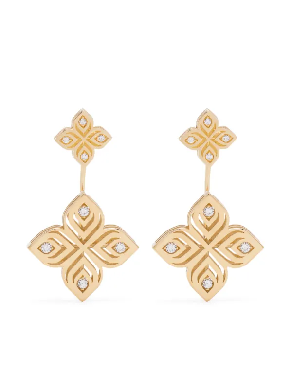 Roberto Coin Arabesque Flower ダイヤモンド ピアス 18Kイエロー