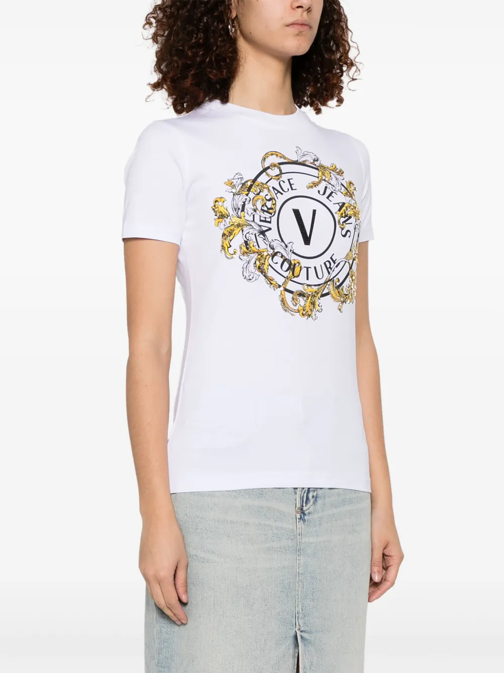 Versace Jeans Couture T-shirt met logoprint Wit