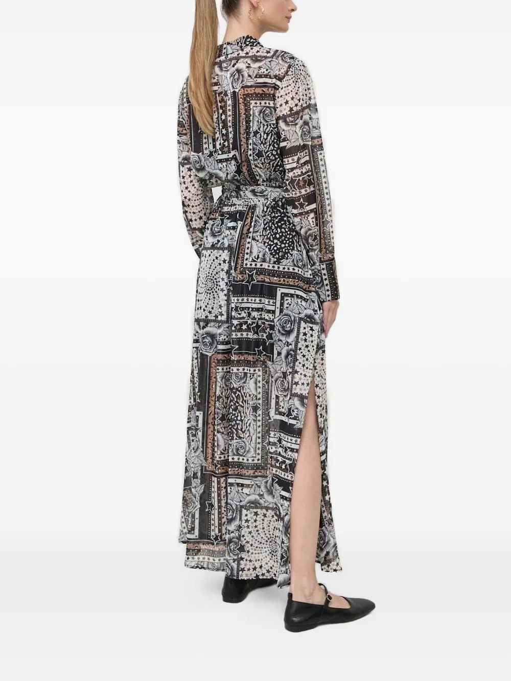 TWINSET patchwork-print tie-neck dress - Grijs