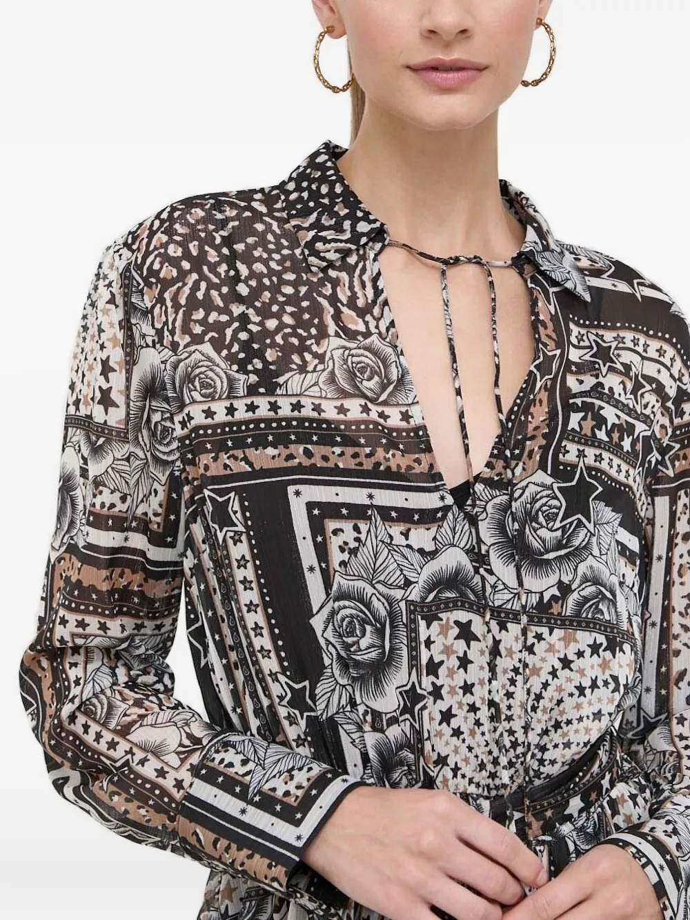TWINSET Jurk met patchwork en gestrikte hals Grijs