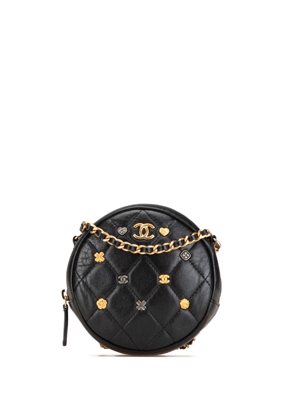 2018-2019 Quilted Lambskin Lucky Charms Round Clutch with Chain crossbody bag