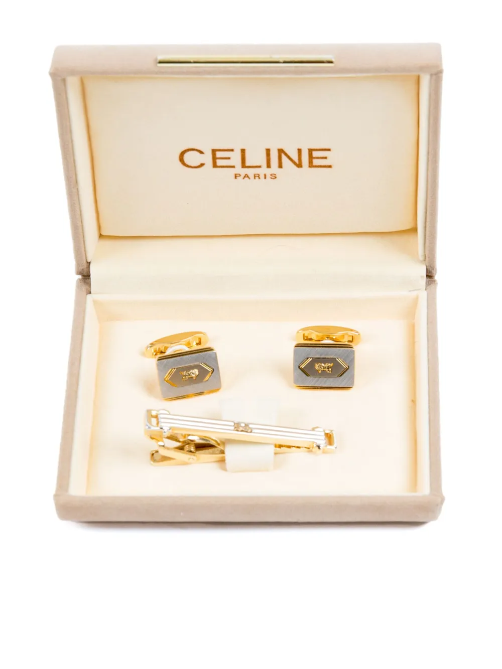 Pre-owned Celine 1990s Horsebit Cufflinks Set In Silver