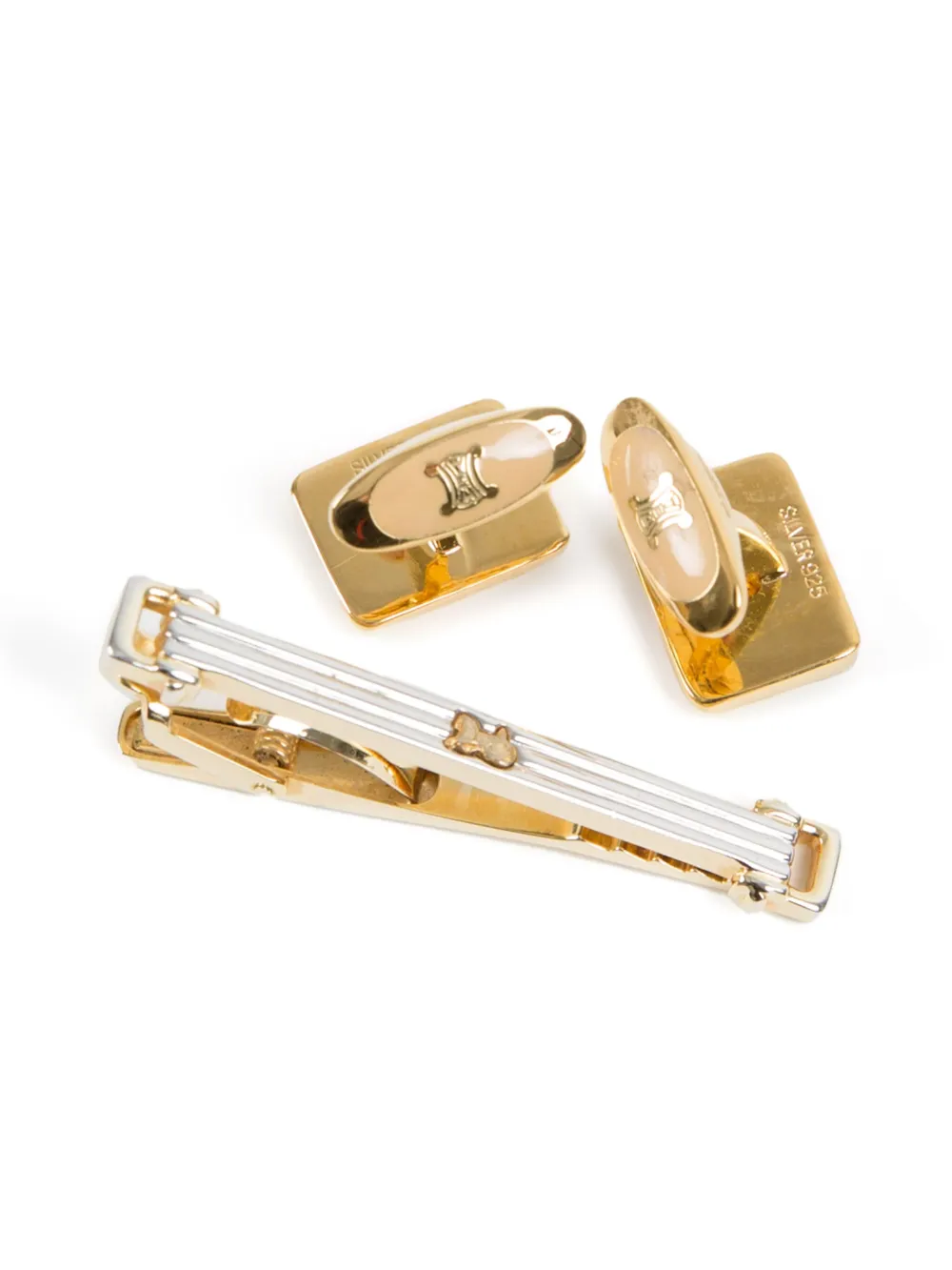 Pre-owned Celine 1990s Horsebit Cufflinks Set In Silver