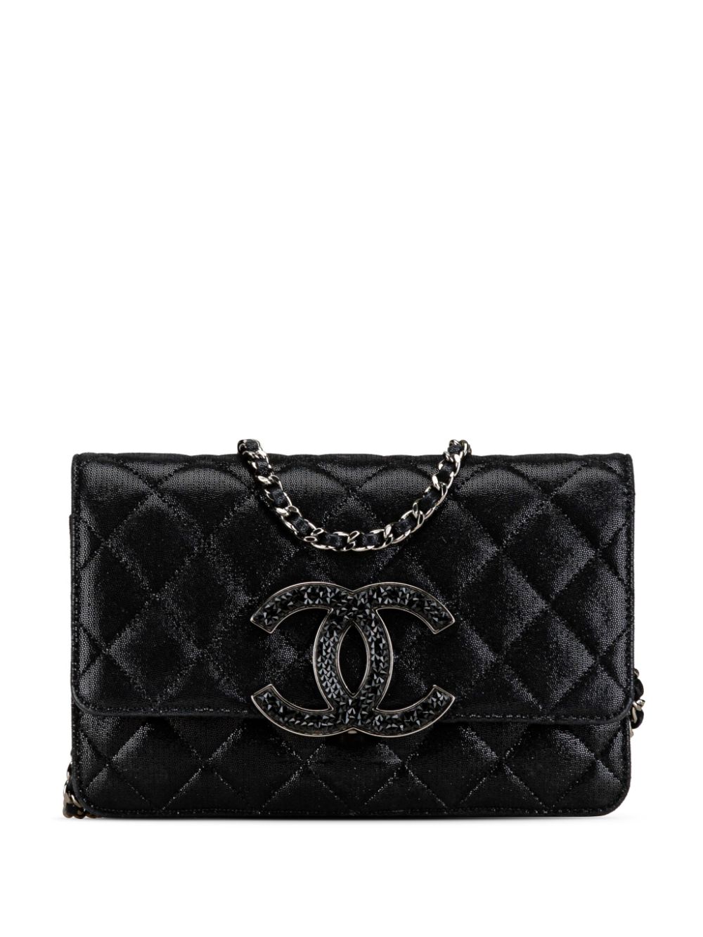 2011 Iridescent Caviar Crystal CC Wallet On Chain crossbody bag