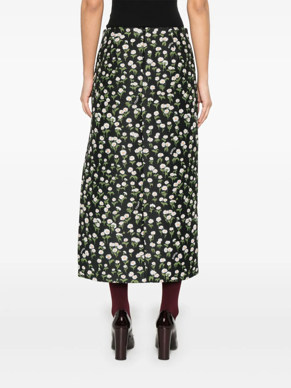 Gucci Crêpe midi-rok met bloemen Zwart