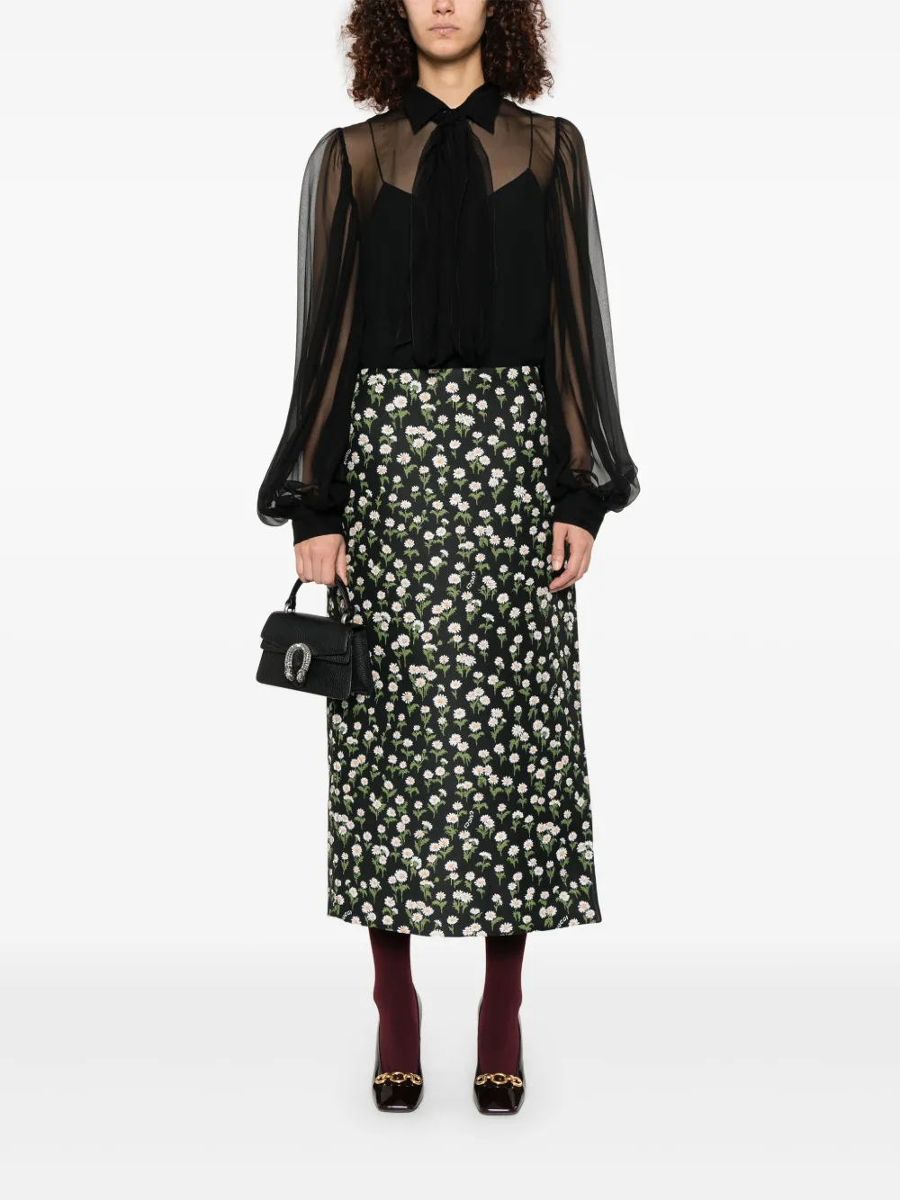 Gucci Crêpe midi-rok met bloemen Zwart