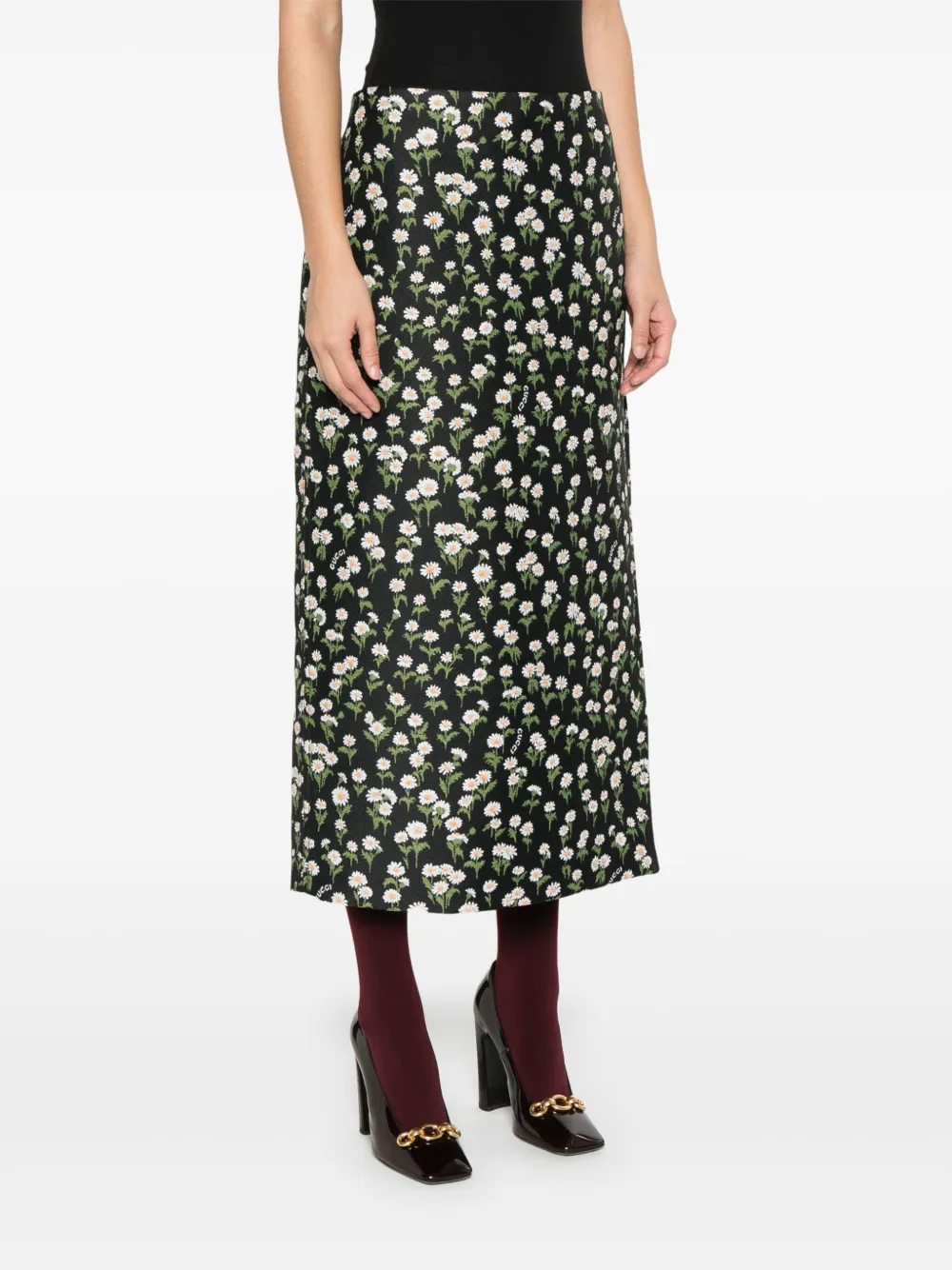 Gucci Crêpe midi-rok met bloemen Zwart