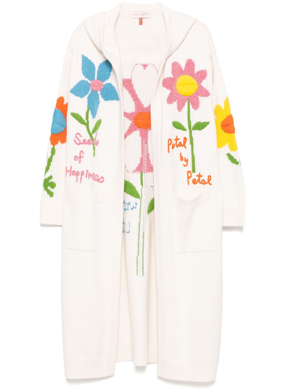 Mira Mikati Embroidered Floral Long Cardigan In White