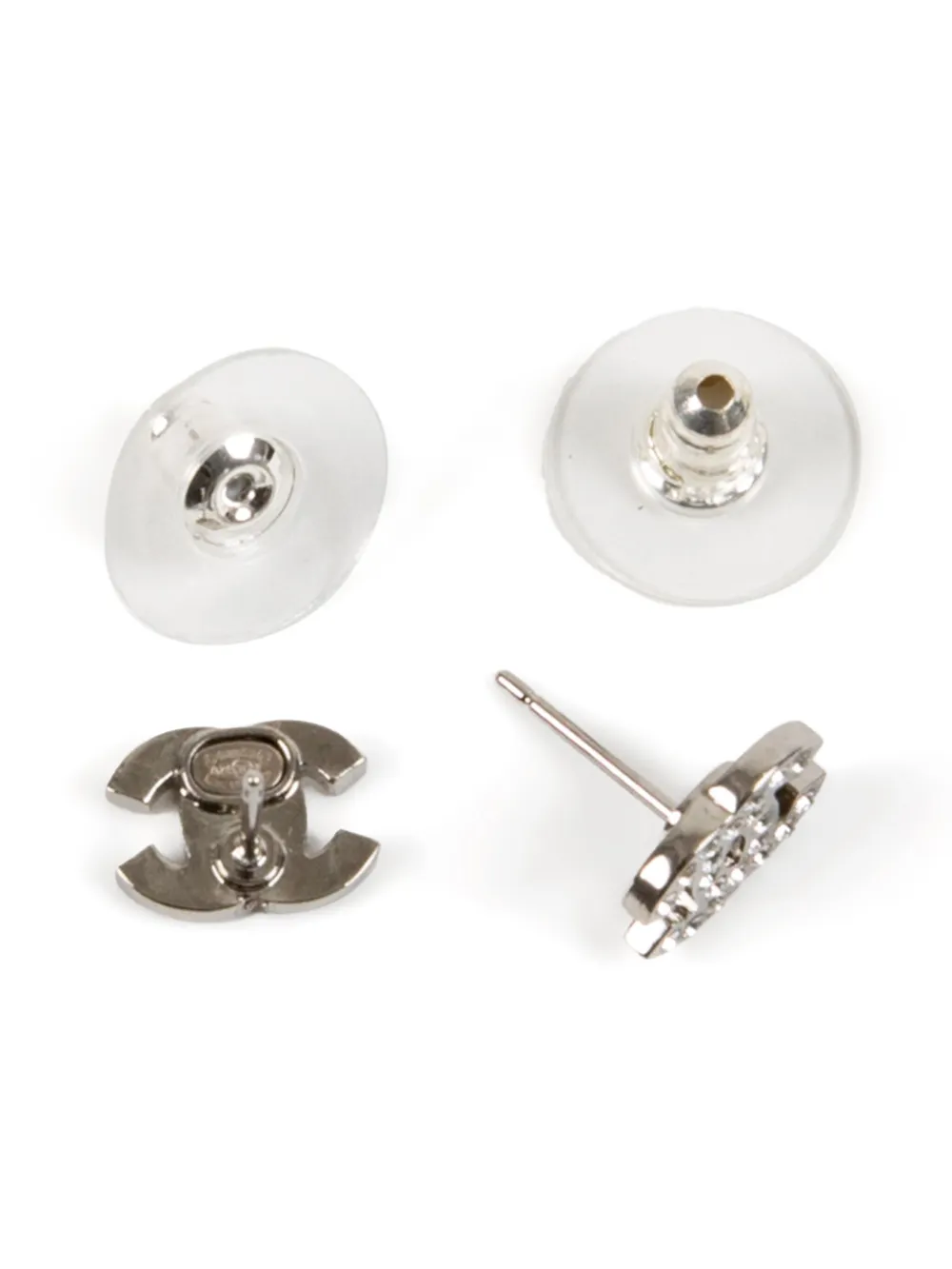 Pre-owned Chanel 2010s Interlocking Cc Stud Earrings In Silver