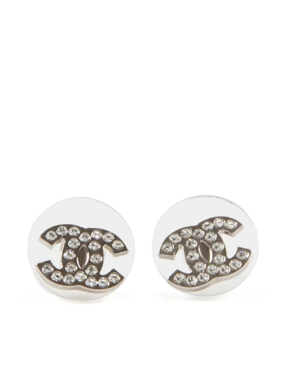 Pre-owned Chanel 2010s Interlocking Cc Stud Earrings In Silver