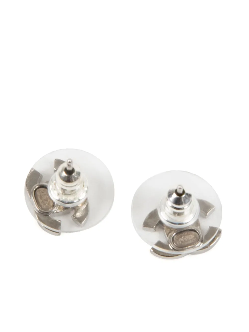 Pre-owned Chanel 2010s Interlocking Cc Stud Earrings In Silver