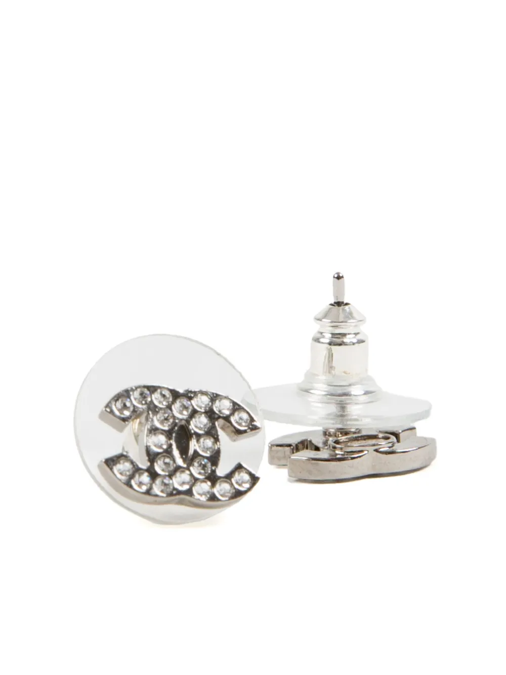 Pre-owned Chanel 2010s Interlocking Cc Stud Earrings In Silver