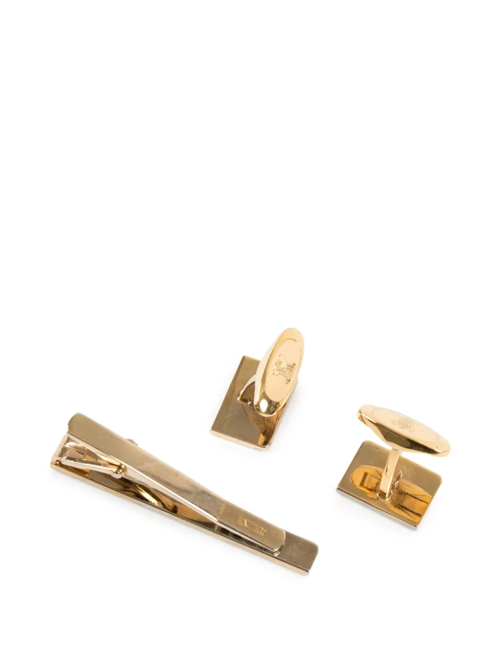 Pre-owned Celine 1990s Triomphe Cufflinks Set In Silver