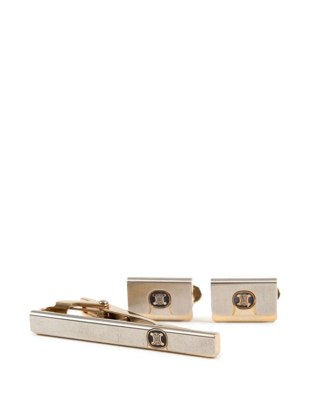Pre-owned Celine 1990s Triomphe Cufflinks Set In Silver