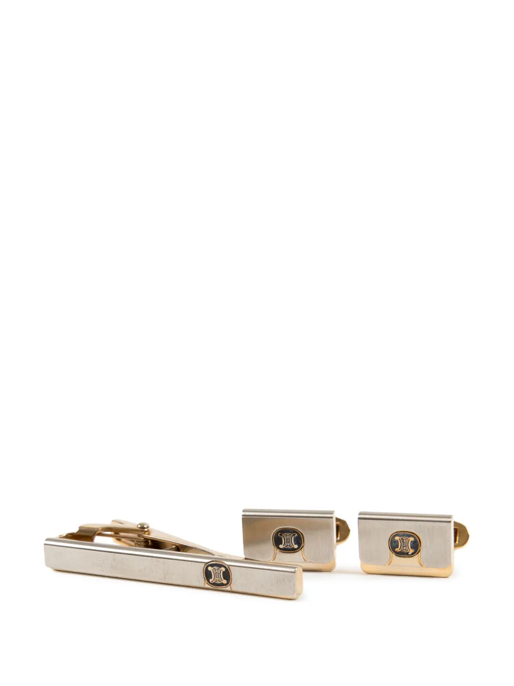 Pre-owned Celine 1990s Triomphe Cufflinks Set In Silver