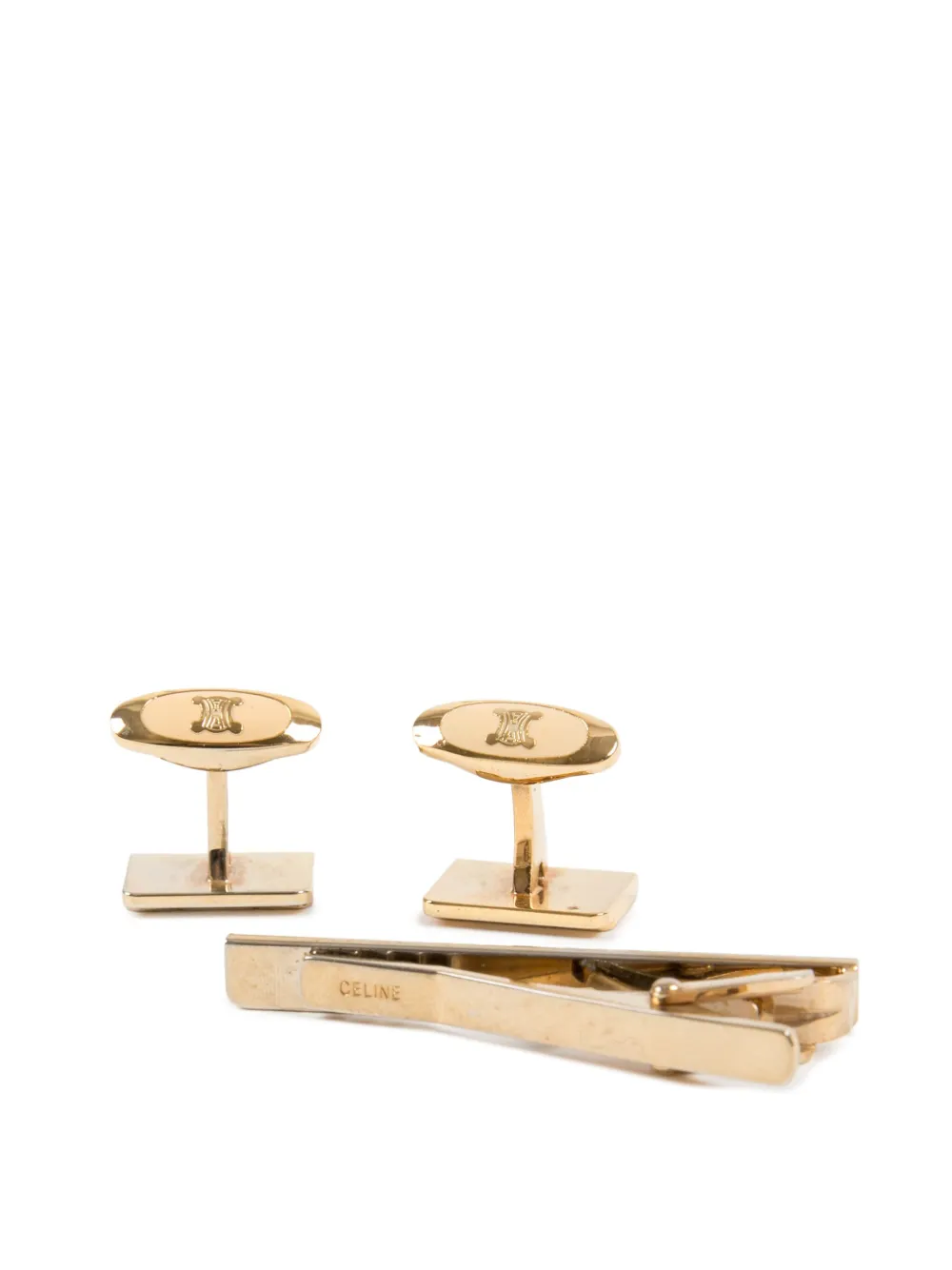 Pre-owned Celine 1990s Triomphe Cufflinks Set In Silver