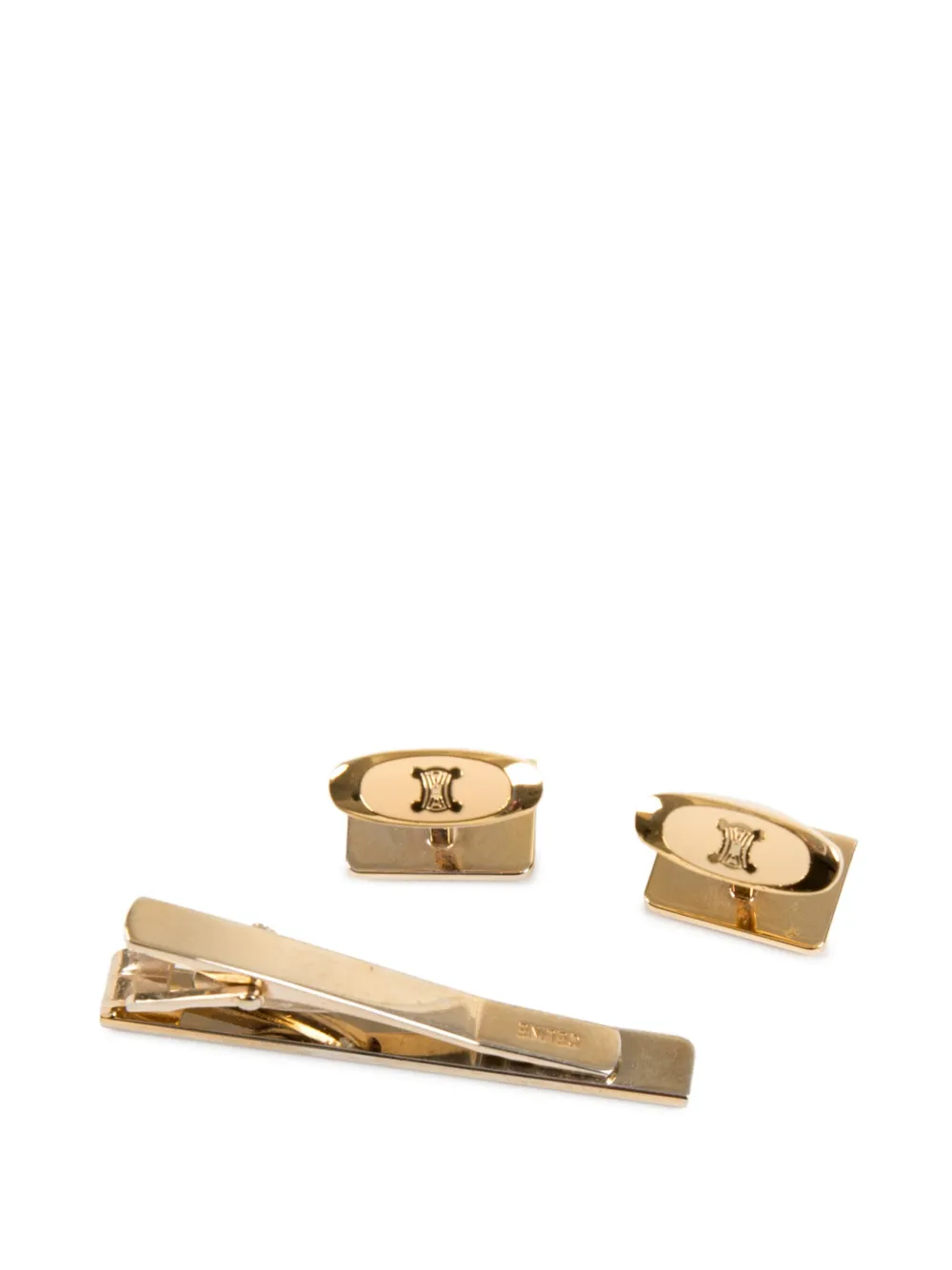 Pre-owned Celine 1990s Triomphe Cufflinks Set In Silver